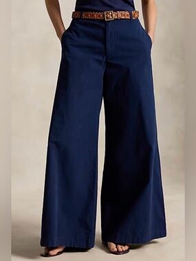 Polo Ralph Lauren Cotton Relaxed Wide-Leg Pant | color: navy | size: 12
